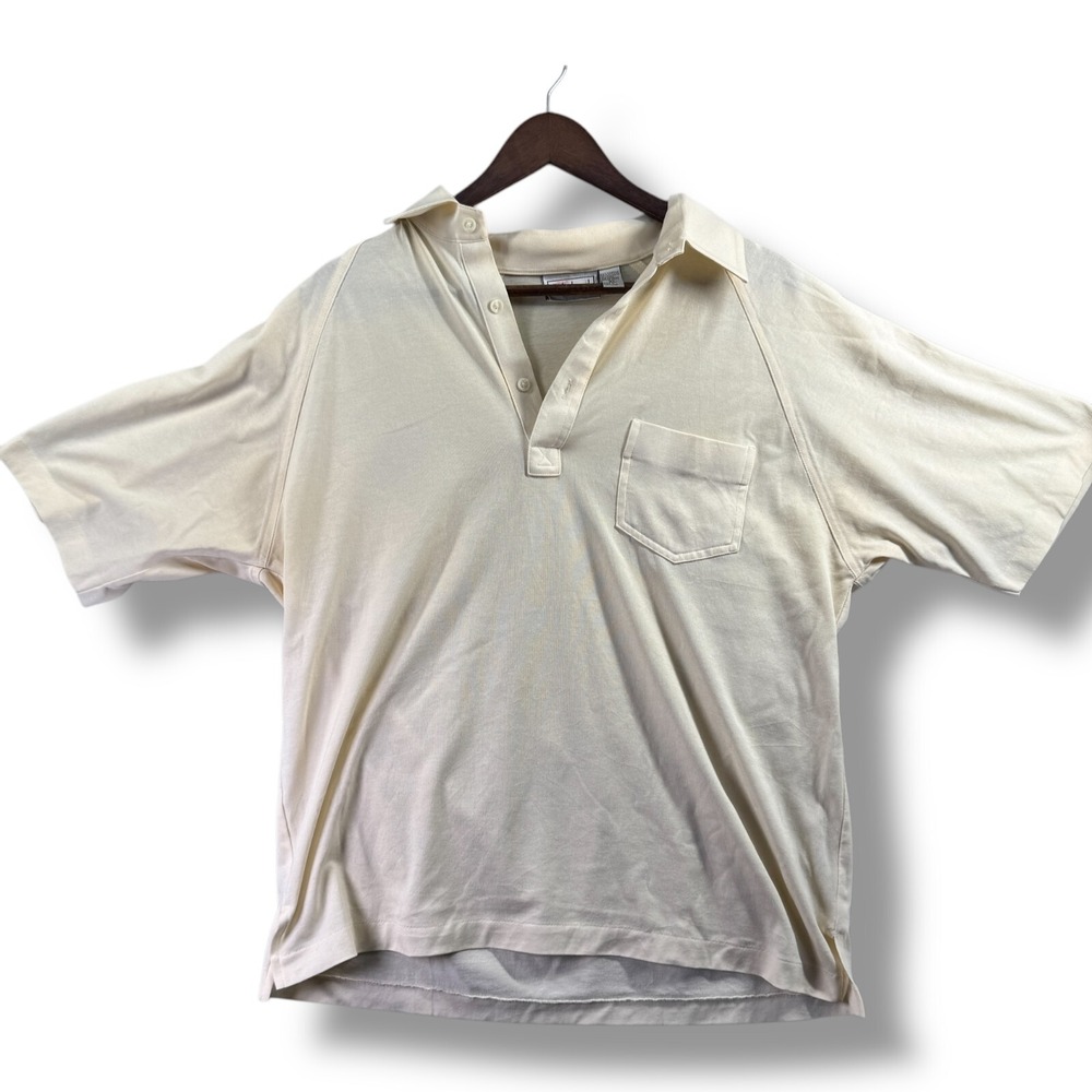 Palmland Club Polo Pale Yellow Mens XL Pocket Short Sleeve Button Up Shirt 5900